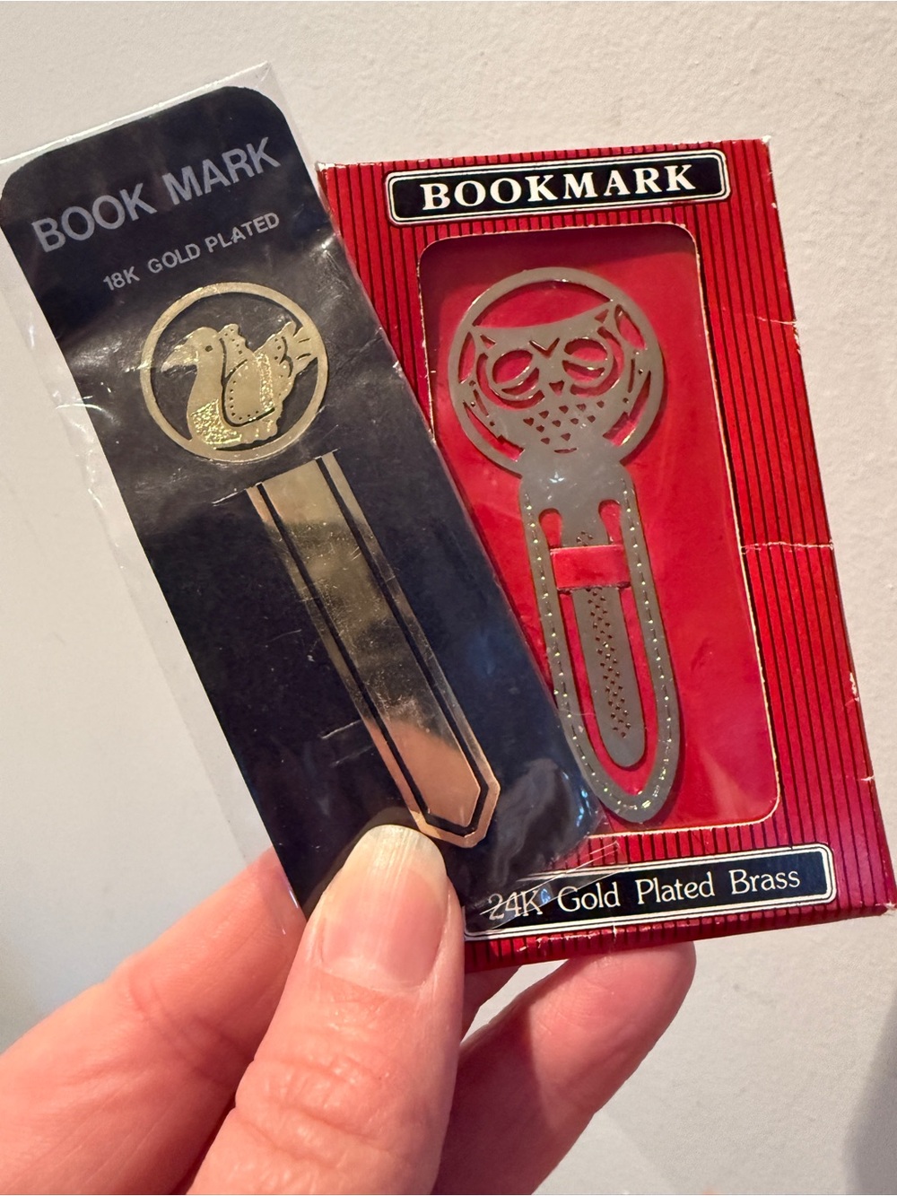 Gold-Tone Metal Bookmarks (Set of 2) - Elegant Owl & Dove Designs